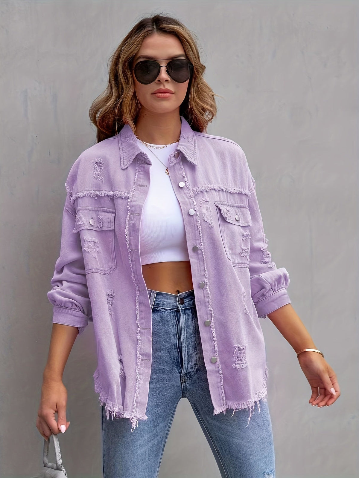 Alicia - Ripped oversized denim jacket