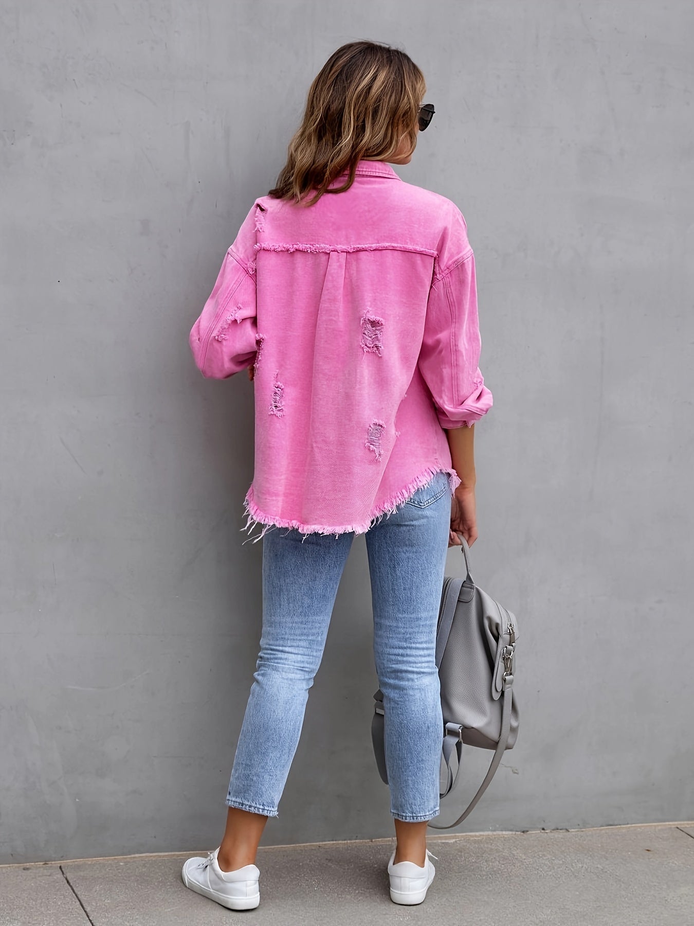 Alicia - Ripped oversized denim jacket