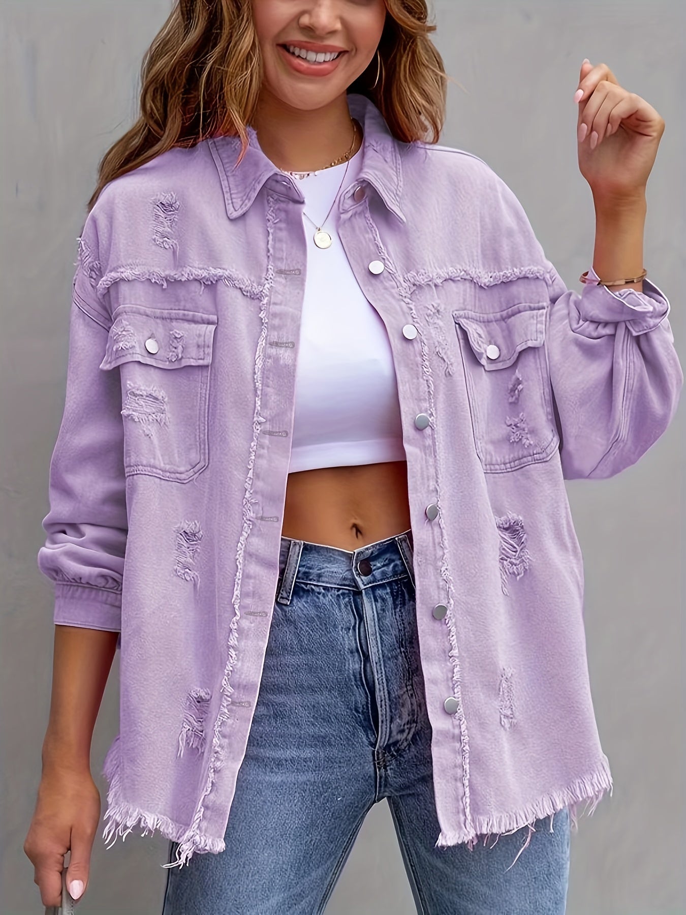 Alicia - Ripped oversized denim jacket