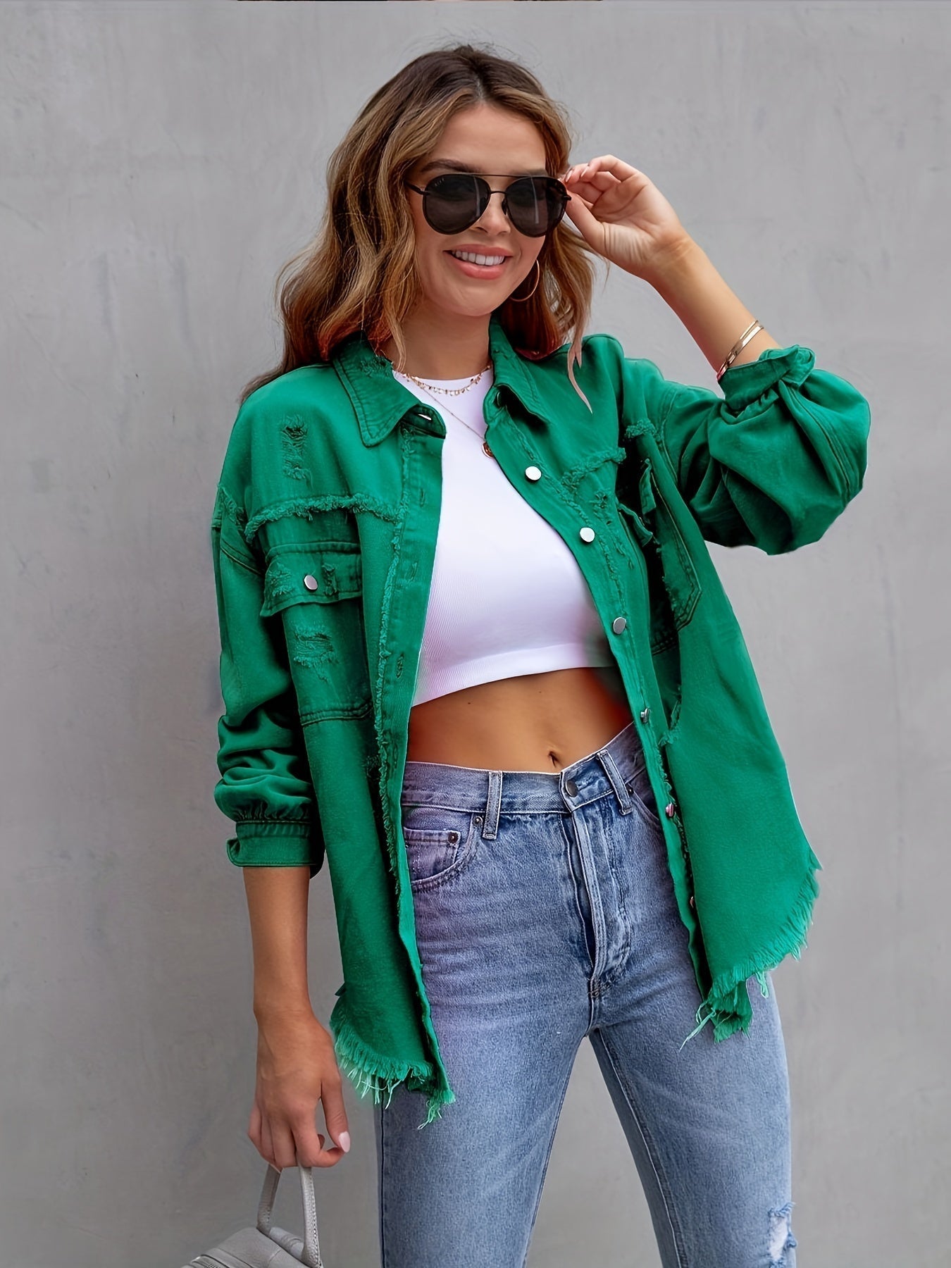 Alicia - Ripped oversized denim jacket