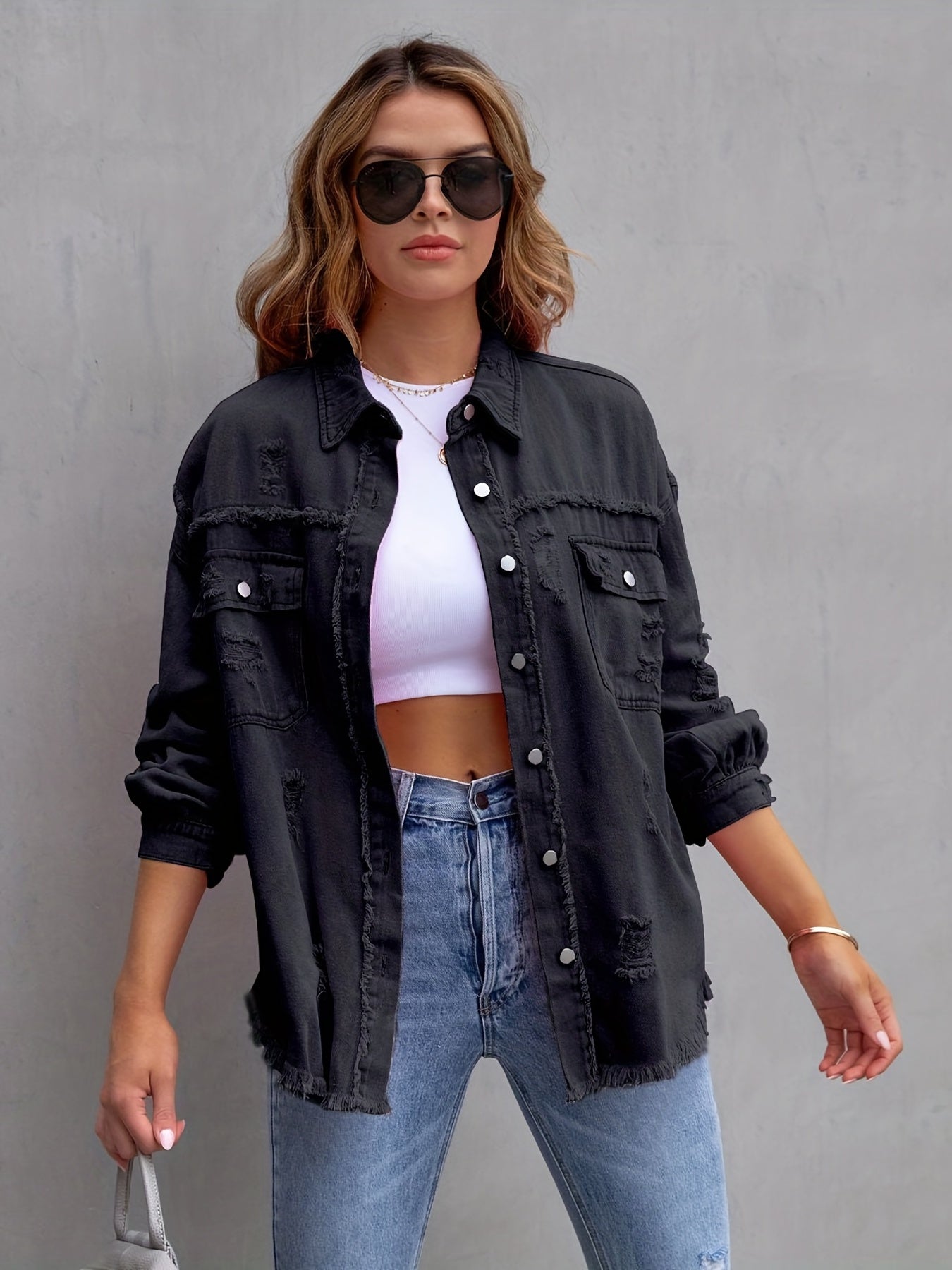 Alicia - Ripped oversized denim jacket
