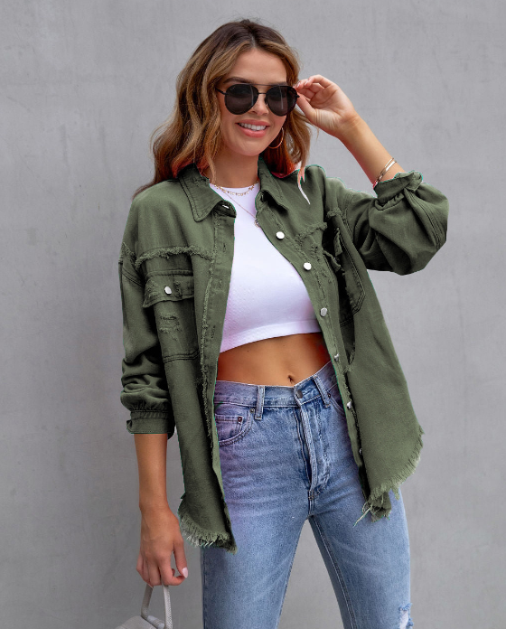 Alicia - Ripped oversized denim jacket