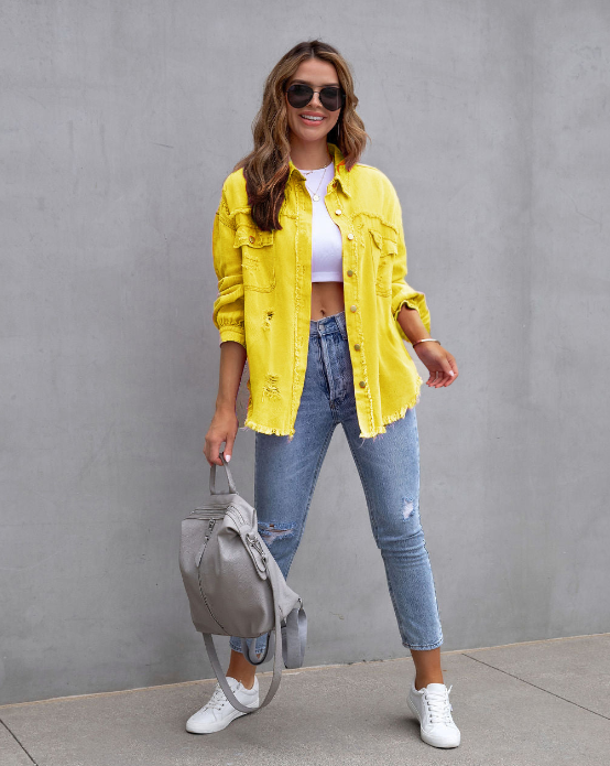 Alicia - Ripped oversized denim jacket