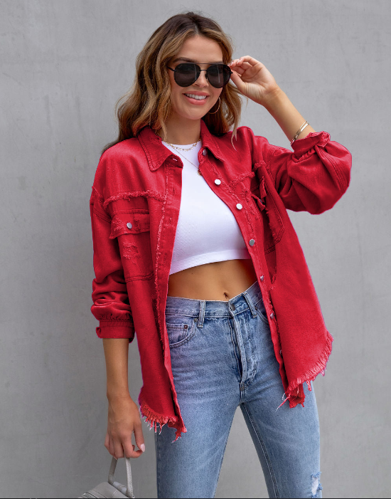 Alicia - Ripped oversized denim jacket