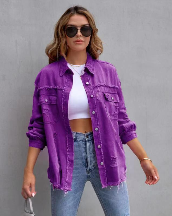 Alicia - Ripped oversized denim jacket