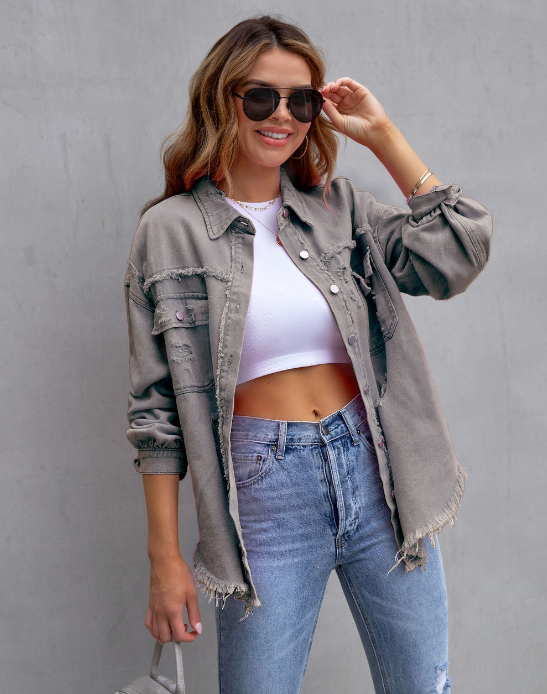 Alicia - Ripped oversized denim jacket